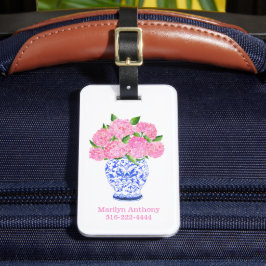 Etiqueta Para Maletas Jarrón de Chinoiserie de Hortensia Rosa Personaliz