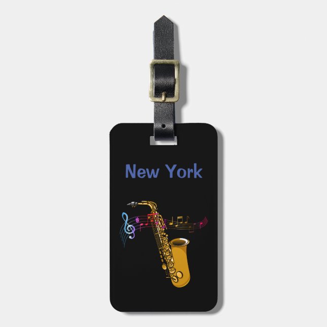 Etiqueta Para Maletas Jazz saxofón en Nueva York (Frente Vertical)