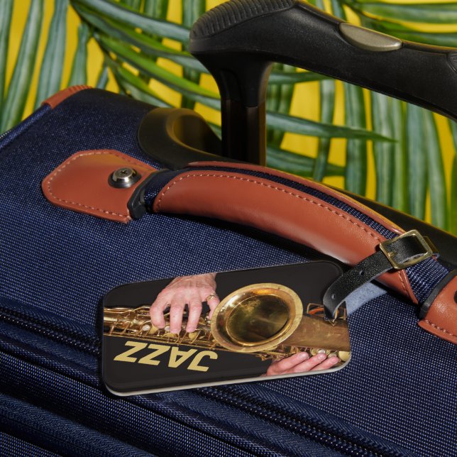 Etiqueta Para Maletas Jazzman juega al saxofón del oro (Anverso In situ 3)
