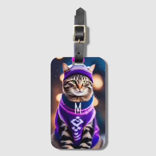 Etiqueta Para Maletas jazzy winter kitty - añadir monograma (Anverso vertical)