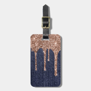 Etiqueta Para Maletas Jeans Rosa de Girly Faux Gold Purpurina