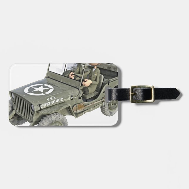 Etiqueta Para Maletas Jeep con 2 soldados del dibujo animado (Frente Horizontal)