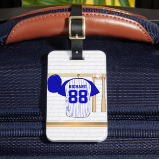 Etiqueta Para Maletas Jersey de béisbol blanco y azul personalizado