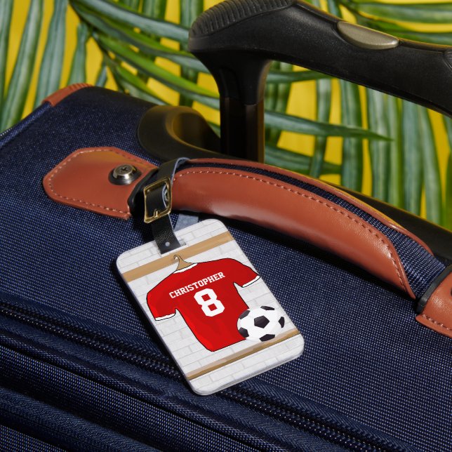 Etiqueta Para Maletas Jersey de fútbol rojo y blanco personalizado (Anverso In situ 1)