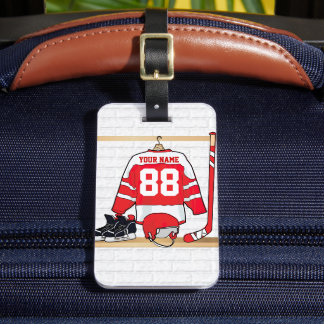 Etiqueta Para Maletas Jersey de hockey sobre hielo rojo y blanco persona