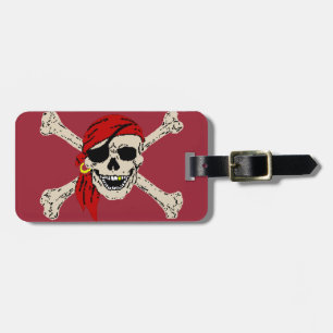 Etiqueta Para Maletas Jolly Roger Pirate Skull Huesos Rojos Bandanna