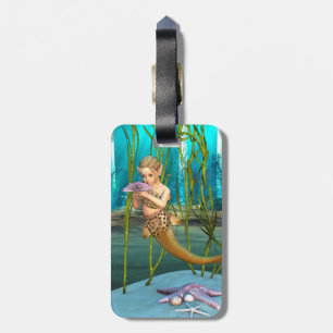 Etiqueta Para Maletas Joven Sirena Fantasía Subacuática para Niños