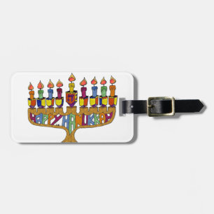 Etiqueta Para Maletas Judaica Feliz Janucá Dreidel Menorá