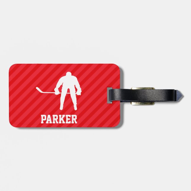 Etiqueta Para Maletas Jugador de hockey; franjas rojas escarlatas (Atrás Horizontal)