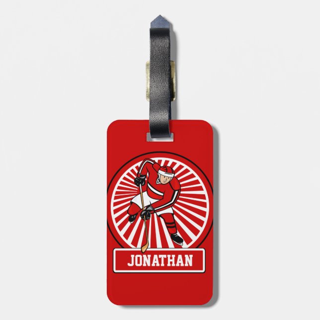 Etiqueta Para Maletas Jugador personalizado del hockey sobre hielo (Atrás Vertical)