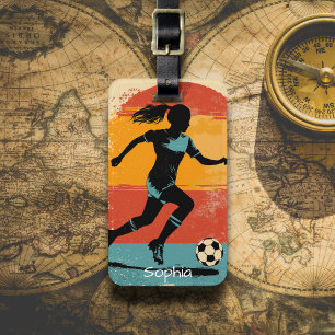 Etiqueta Para Maletas Jugadora de Fútbol Retro Femenina