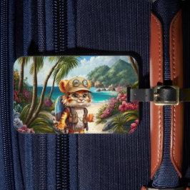 Etiqueta Para Maletas Jugoso cubo de tigre con mochila y café