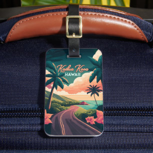 Etiqueta Para Maletas Kailua Kona Hawaii Gran Isla Sunset Retro