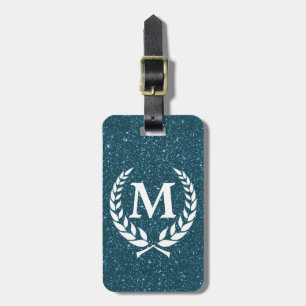 Etiqueta Para Maletas Katinos de antaño azul glitz monogramado