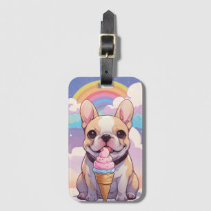 Etiqueta Para Maletas Kawaii Bulldog francés helado arcoiris