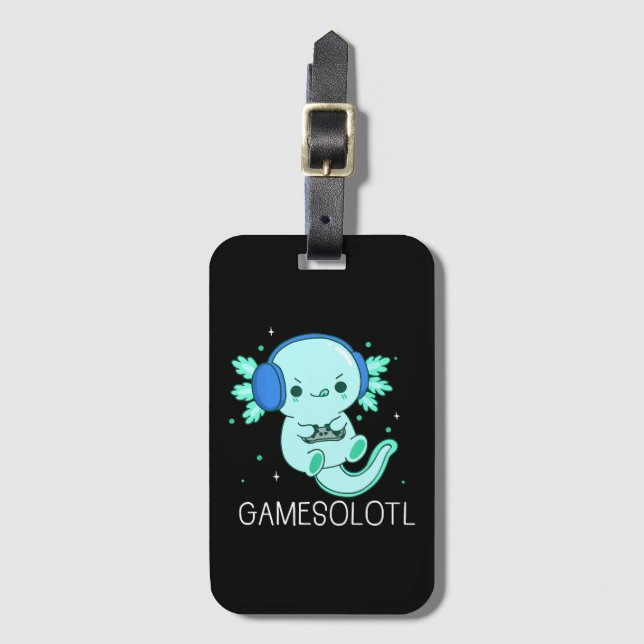 Etiqueta Para Maletas Kawaii Gamesolotl Axolotl Gamer (Anverso vertical)