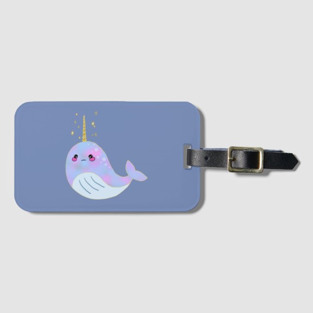 Etiqueta Para Maletas Kawaii Serious Narwhal (Anverso horizontal)