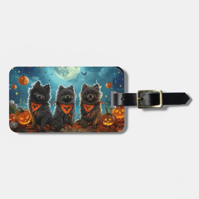 Etiqueta Para Maletas Keeshond Halloween Spooky (Frente Horizontal)