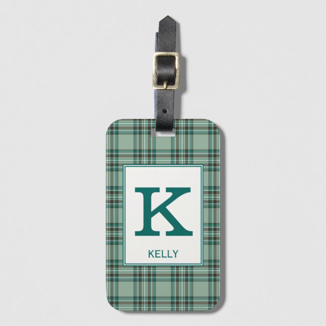 Etiqueta Para Maletas Kelly Tartan Mint Green Plage Pattern (Anverso vertical)