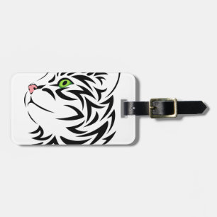 Etiqueta Para Maletas Kitty a rayas con ojos verdes