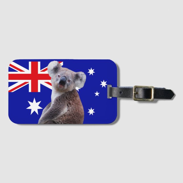 Etiqueta Para Maletas Koala con fondo de bandera australiana (Anverso horizontal)