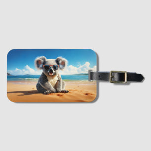 Etiqueta Para Maletas Koala en una playa de arena 