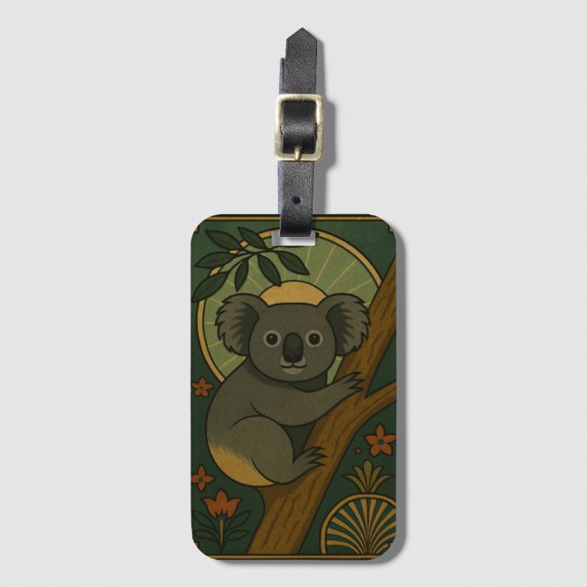 Etiqueta Para Maletas Koala ornamental en Mandala Botánica (Anverso vertical)