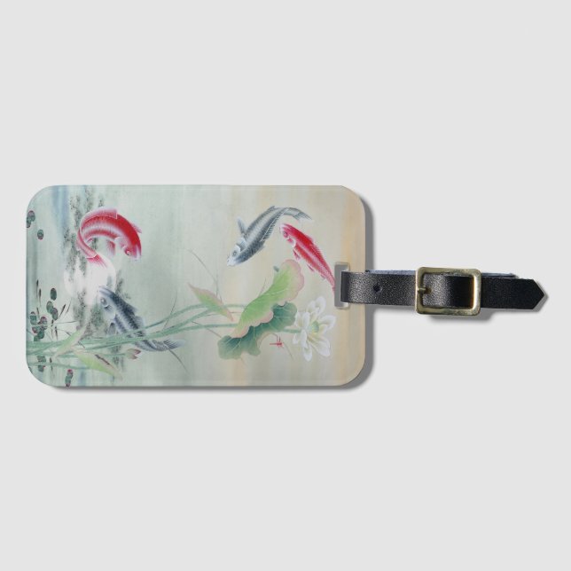 Etiqueta Para Maletas Koi Fish con Lotus (Anverso horizontal)