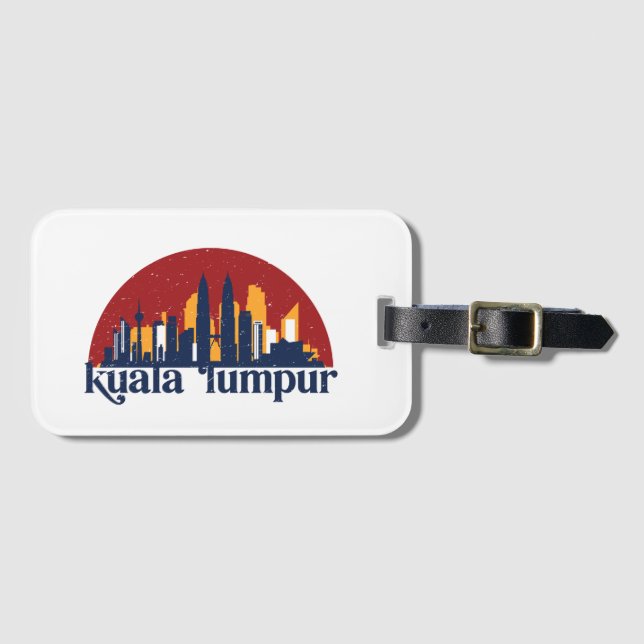Etiqueta Para Maletas Kuala Lumpur Malaysia Retro City Skyline (Anverso horizontal)