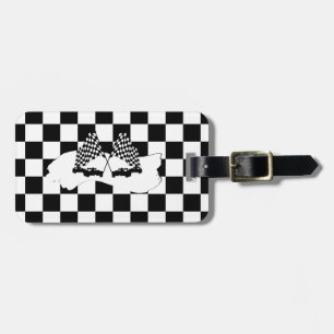 Etiqueta Para Maletas La bandera del verificador y los coches de carrera