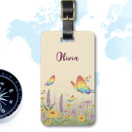 Etiqueta Para Maletas La encantadora pradera de mariposa pastel