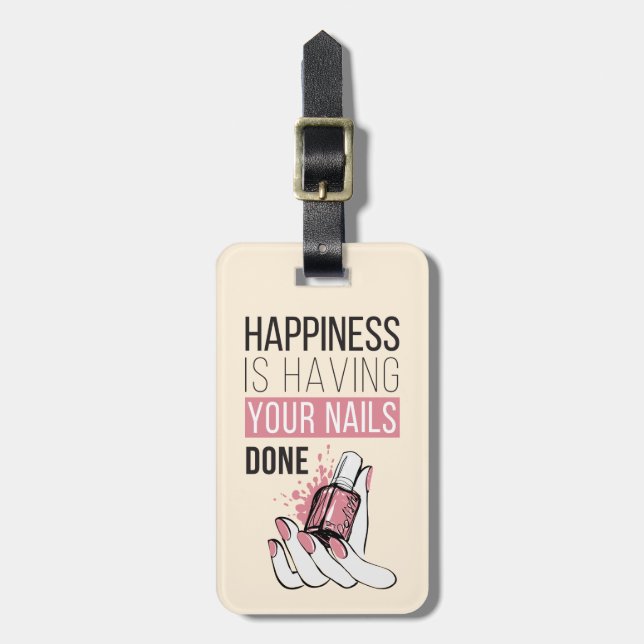 Etiqueta Para Maletas La felicidad está teniendo sus clavos hechos (Frente Vertical)