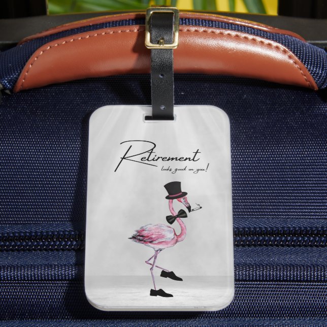 Etiqueta Para Maletas ¡La jubilación te queda bien! Flamingo rosado (Anverso In situ 2)