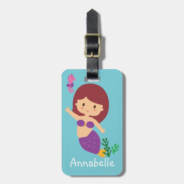 Etiqueta Para Maletas La sirena púrpura bonita personaliza (Frente Vertical)