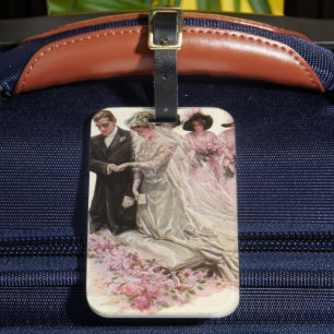 Etiqueta Para Maletas La vieja ceremonia de Boda victoriana Novia y Groo