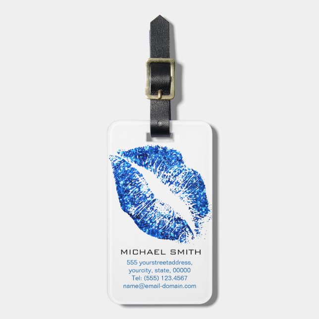 Etiqueta Para Maletas Labios de Purpurina azul (Frente Vertical)