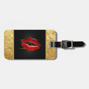 Etiqueta Para Maletas Labios rojos brillantes modernos y elegantes, pers
