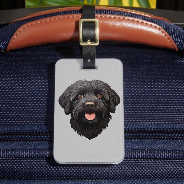Etiqueta Para Maletas Labradoodle Perro Negro (Anverso In situ 2)