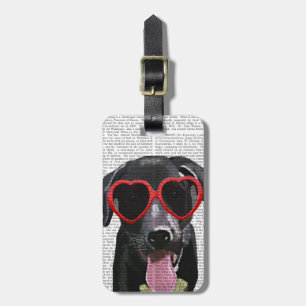Etiqueta Para Maletas Labrador negro con gafas de sol de corazón