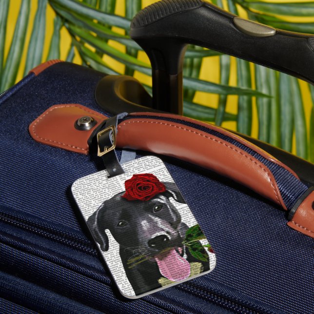 Etiqueta Para Maletas Labrador negro con Rosas 2 (Anverso In situ 1)