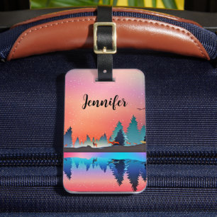 Etiqueta Para Maletas Lago invernal con ciervo