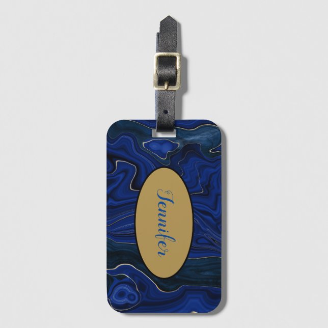 Etiqueta Para Maletas Lapis Blue Agate Swirls Personalizado (Anverso vertical)