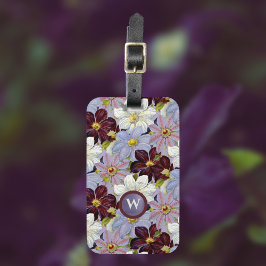 Etiqueta Para Maletas Lavanda de época y acuarela de Borgoña Clematis