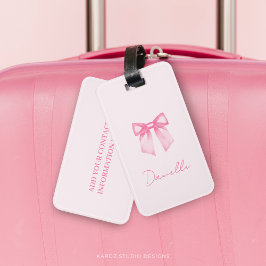 Etiqueta Para Maletas Lazo Rosa Elegante Moderno Personalizado