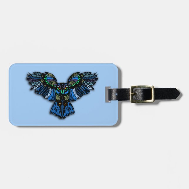 Etiqueta Para Maletas Lechuza azul (Frente Horizontal)