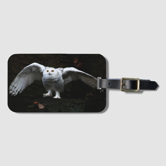 Etiqueta Para Maletas Lechuza nevada con alas abiertas bc ltcna (Anverso horizontal)