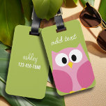 Etiqueta Para Maletas Lechuza Personalizado Cuta - Verde Rosa y Lime<br><div class="desc">Un búho moderno y sencillo con colores de moda. Puede agregar un nombre,  un monograma u otro texto personalizado. Si necesita mover el dibujo,  haga clic en el botón personalizar para realizar cambios.</div>