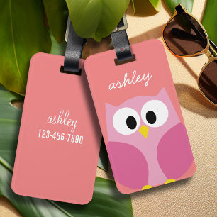 Etiqueta Para Maletas Lechuza Personalizado en rosa y coral
