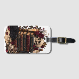 Etiqueta Para Maletas Lector gótico de literatura Calavera y rosas