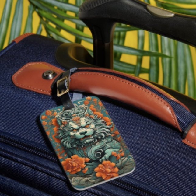 Etiqueta Para Maletas León de la Sabiduría Flu (Flu Lion luggage tag single-sided w Card Slot, weatherproof, leather strap included. )